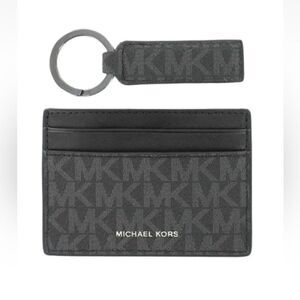 Michael Kors Leather Gray Men's Logo Card Case & Keychain Set